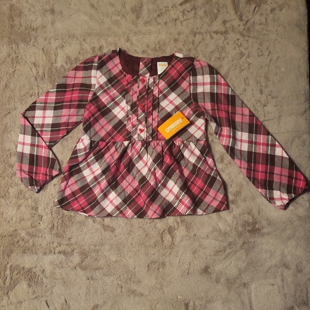 Brand New NWT 100% Cotton Pink Plaid Shirt Top Gymboree Kid's - 5T